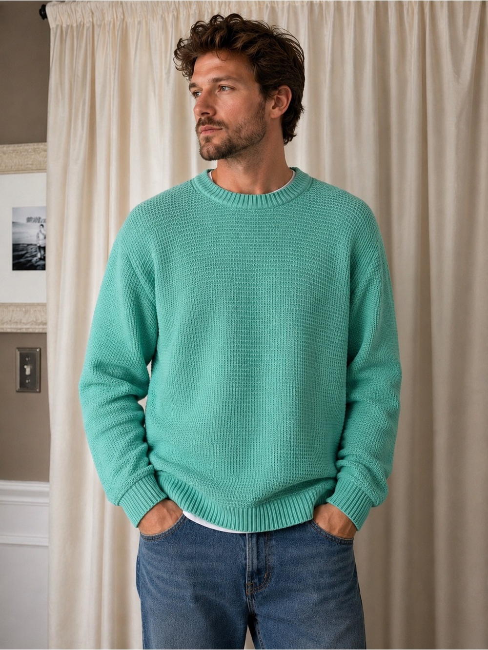 L.L. Bean Men's Cotton Crewneck Sweater in Seafoam